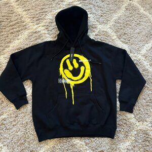 Be Happy Smiley Face Hoodie - Black - Size Large - New With Tags